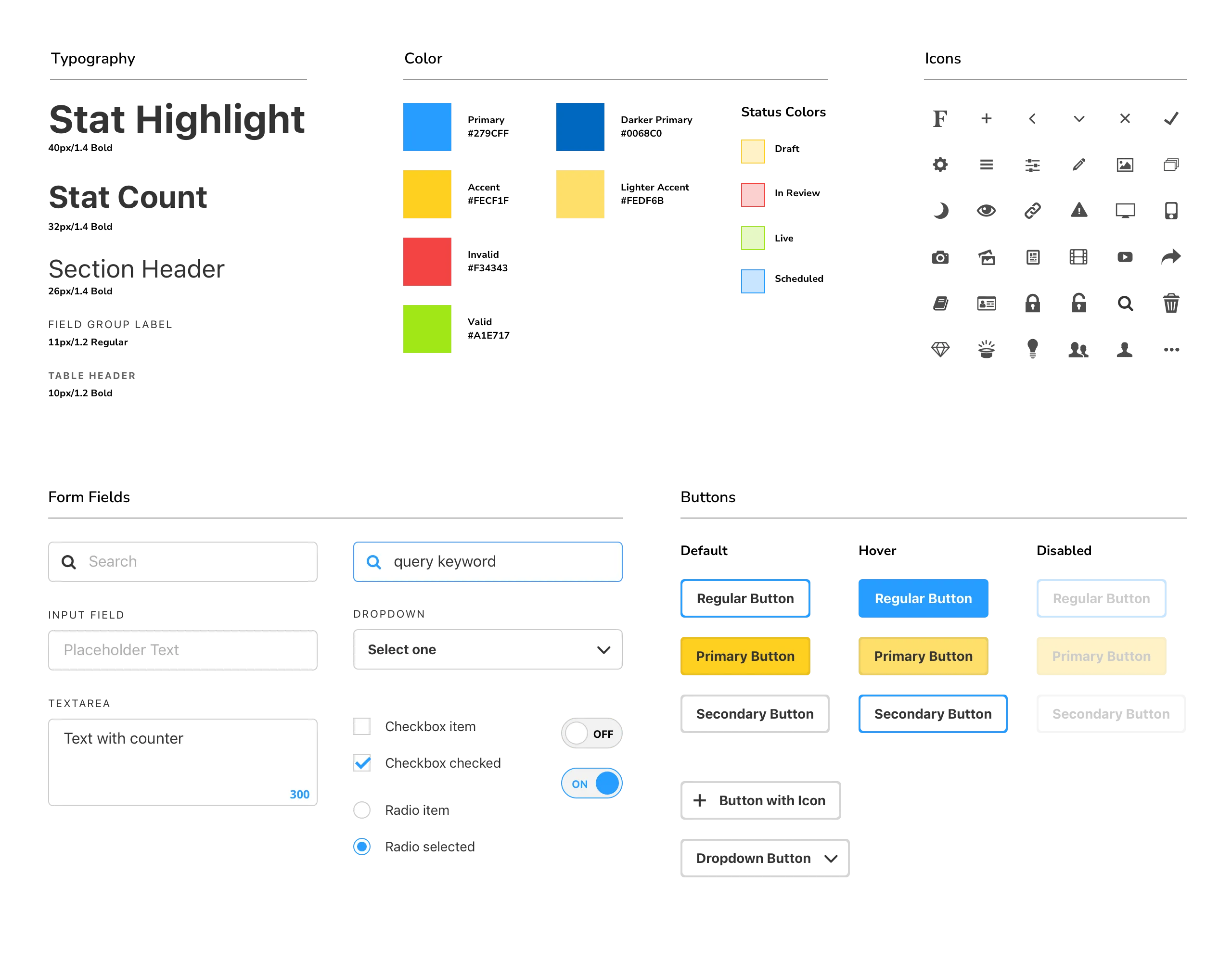 Component library page showing navigation menu states and data table row styles