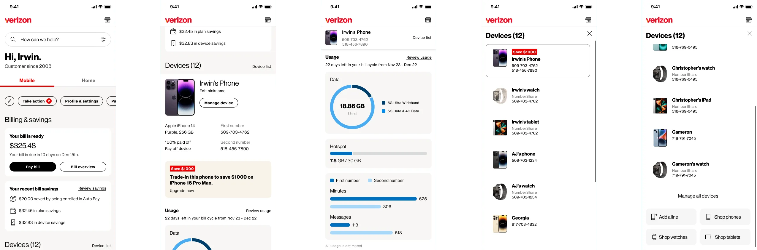 Device selector screens