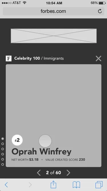 GIF of the photo-forward intro cover card transitioning into the next card as the user swipes.