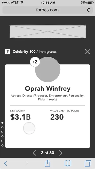 GIF of the text-and-data intro cover card transitioning into the next card as the user swipes.